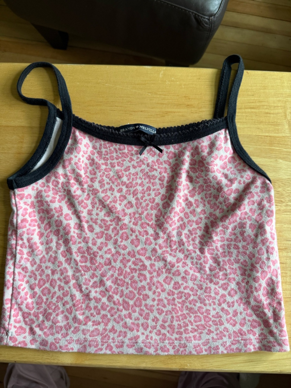 Brandy Melville Pink cheetah Print cropped Tank with Black bow size XS/S